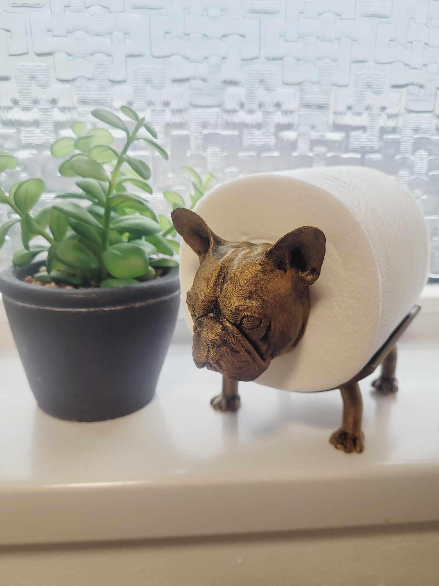 Quirky French Bulldog Frenchie Dog Toilet Roll Holder – 3D Printed Bathroom Accessory
