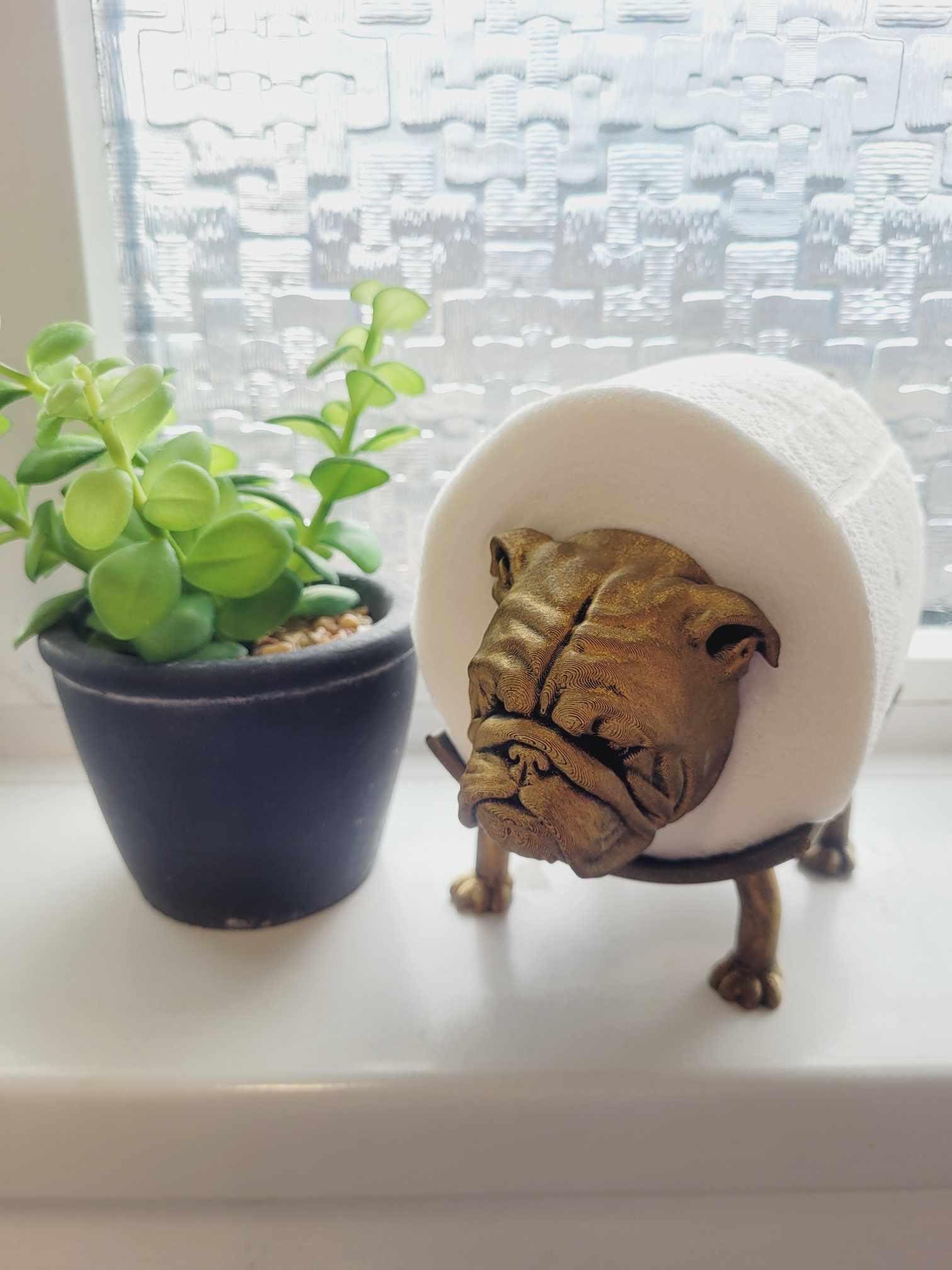 Quirky Bulldog Toilet Roll Holder – 3D Printed Bathroom Accessory