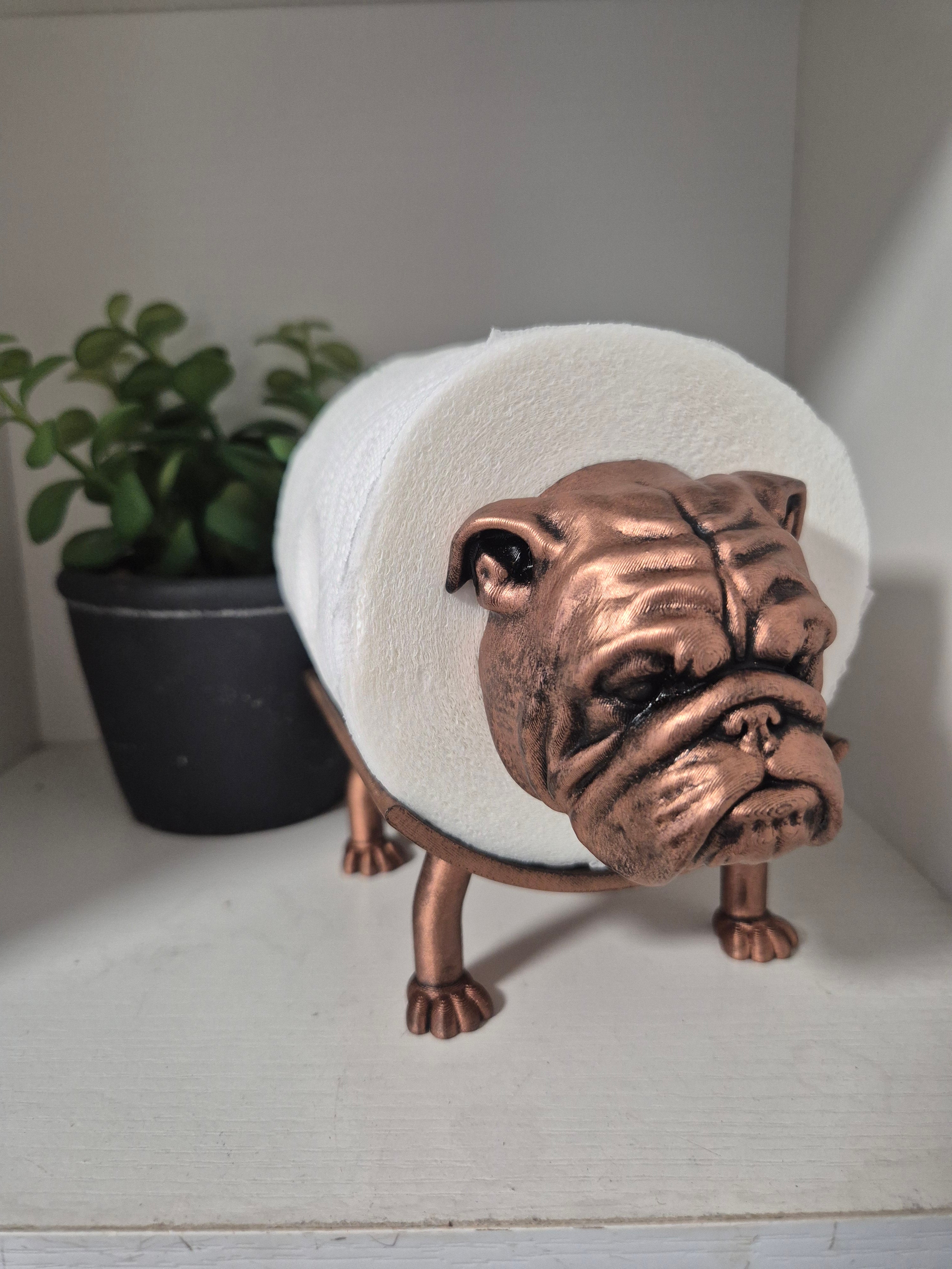 Quirky Bulldog Toilet Roll Holder – 3D Printed Bathroom Accessory